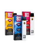 Three Eighty Six Brand THCA Liquid Diamond Disposables stand upright, featuring sleek white and black devices. The packages display enticing flavors: Maui Mamba, Blue Ape, and Berry Insta. These 2g disposables offer a rechargeable vaping experience infused with hemp-derived Delta 8.