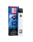 The Eighty Six Brand THCA Liquid Diamond Disposable Vape in a sleek white 2ML rechargeable pen features "Blue Ape" flavor, a "Hybrid" label, and contains hemp-derived Delta-8, THC-P, and diamonds for an elevated experience.