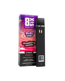 The vibrant pink packaging of the "Eighty Six Brand THCH Disposables | 2g" Strawberry Snooze contrasts with a sleek black vape. This hemp-derived pen offers THC-A, THC-B, Delta-8, and Live Resin for a unique experience.