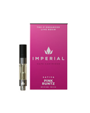 Imperial THC-P Cartridge | 1g by Imperial features a pink "Sativa Pink Runtz" box with a cannabis leaf logo, enhanced with Live Resin for a premium Delta-8 experience.