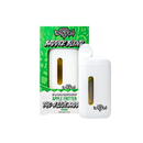 A green and white box and white vape pen for Exodus THCA Live Resin Disposable | 5g and Apple Fritter THC-A Live Badder Hybrid concentrate.