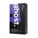Black and purple packaging of "Ghost" brand Ghost THCA Slide Piece Disposable | 7g, a vape labeled Grape Ape Indica. The text highlights THCA liquid diamonds, THCP, and Delta 10. This product is part of the Ghost Hemp THCA disposable line.