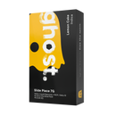 A yellow and black box labeled "Ghost THCA Slide Piece Disposable | 7g" contains 7 grams of THCA, liquid diamonds, THCP, and Delta 10. Text on the side reads "lighten the body, free the spirit." Experience the finest with Ghost.