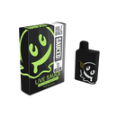 Box and container with ghost graphics labeled "Half Bak'd Live Resin Sauced Disposable | 4g" and "Half Bak'd Collection" offering "Kiwi Jam Indica" THC-A live resin product.