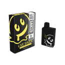 A box and vape device from the Half Bak'd Collection with "Half Bak'd Live Resin Sauced Disposable | 4g" branding featuring a yellow dripping smiley face. The packaging mentions it is a "Magic Melon Sativa" variant, crafted with premium THC-A live resin for an exceptional experience.