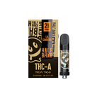 Image of a Half Bak'd THC-A Cartridge | 2g labeled "LA Cookies," containing 2 grams (0.07 fl oz). The package also mentions THC-P and THC-8, and is identified as a hybrid. Ideal for use with 510 vape batteries.