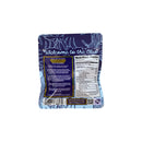 Back view of a blue and purple snack packaging with tropical illustrations, showcasing nutrition facts, ingredients list, and a QR code. The text includes the phrase "Welcome to the Club," inviting you to enjoy Hidden Hills Heady Blend Gummies | 2ct made from high-quality cannabis extracts by Hidden Hills.