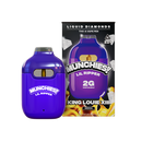 A purple Delta Munchies "Munchies Lil Ripper THCA Disposable Vape | 2g" sits beside its packaging, which mentions "THCA Liquid Diamonds" and "King Louie XIII.