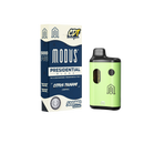 Modus Presidential Blend Disposable | 5g box labeled "Citrus Tsunami" next to a green Disposable Vape Pen, infused with THC-A Liquid Diamonds by Modus.