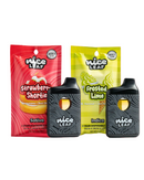 Two Nice Leaf Delta 8 Disposables (3g) in red and green foil pouches labeled "strawberry shortie" (Sativa) and "frosted lime" (Indica), offer a smooth Delta-8 THC experience for disposable vape pen enthusiasts.