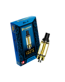 A blue box with "Pressure LA Live Resin THC-A Cartridge | 3.5g" sits beside a high-quality cannabis vape cartridge filled with vibrant yellow liquid.