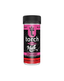 A jar of Torch Live Resin Hulk Gummies with a strawberry flavor, containing 15,000mg THC. The packaging is pink and black with warnings about ultra potency and features Delta 9 & THCP.