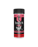 A black and pink cylindrical container labeled "Torch Live Resin Hulk Gummies | 15,000mg" boasts 15,000mg of THC, featuring a bold watermelon lemonade flavor and an ultra potency warning.