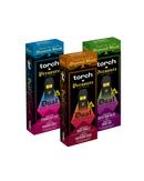 The Torch x Pressure LA THC-A Diamond Blend 3g disposables, available in blue, red, and purple packages, showcase hemp-derived dual flavors: Strawberry Blue, Raspberry Kush, and Sour Diesel.
