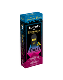 Introducing the Torch x Pressure LA THC-A Diamond Blend Disposable: a 3g vape with dual flavors, "Strawberry Blue" (sativa) and "Rainbow Runtz" (indica). The stylish, colorful design includes a cannabis leaf icon, providing a delightful sensory experience.