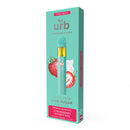 Image of a teal-colored disposable vape pen packaged in a box labeled "Urb" with flavors indicated as "Strawberry Shortcake." The box also highlights "THCA | THCP" and "Live Sugar," adding that the product contains Delta 8 THC. The product name is Urb THCA Live Sugar Disposable | 3g.