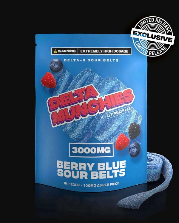 Delta Munchies Delta 8 Sour Belts 3,000mg 10ct - Berry Blue