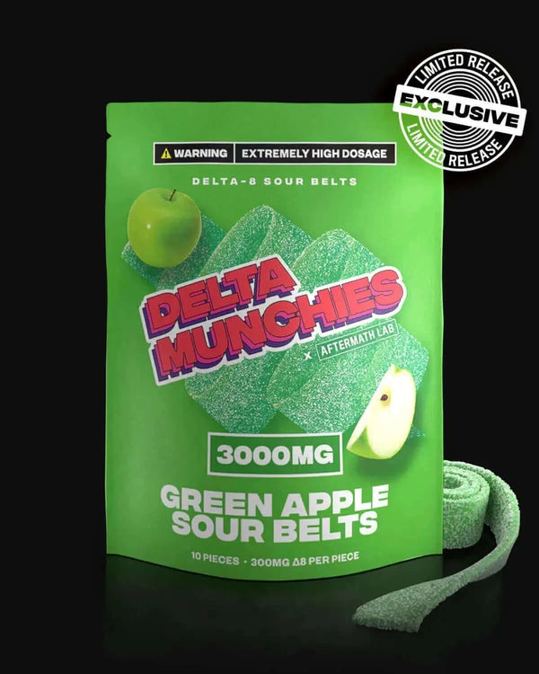 Delta Munchies Delta 8 Sour Belts 3,000mg 10ct - Green Apple