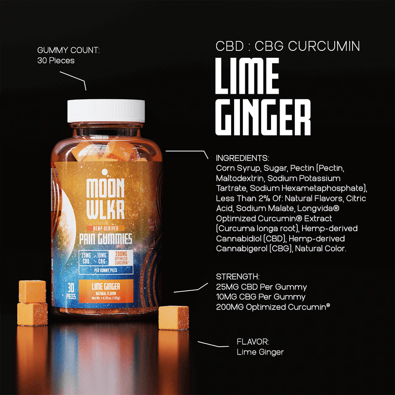 Moonwlkr CBD : CBG Pain Relief Gummies - Lime Ginger 30ct