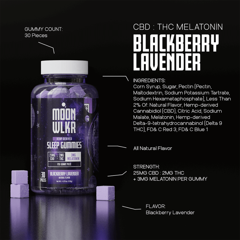 Moonwlkr CBD + Delta 9 THC Sleep Gummies - Blackberry Lavendar