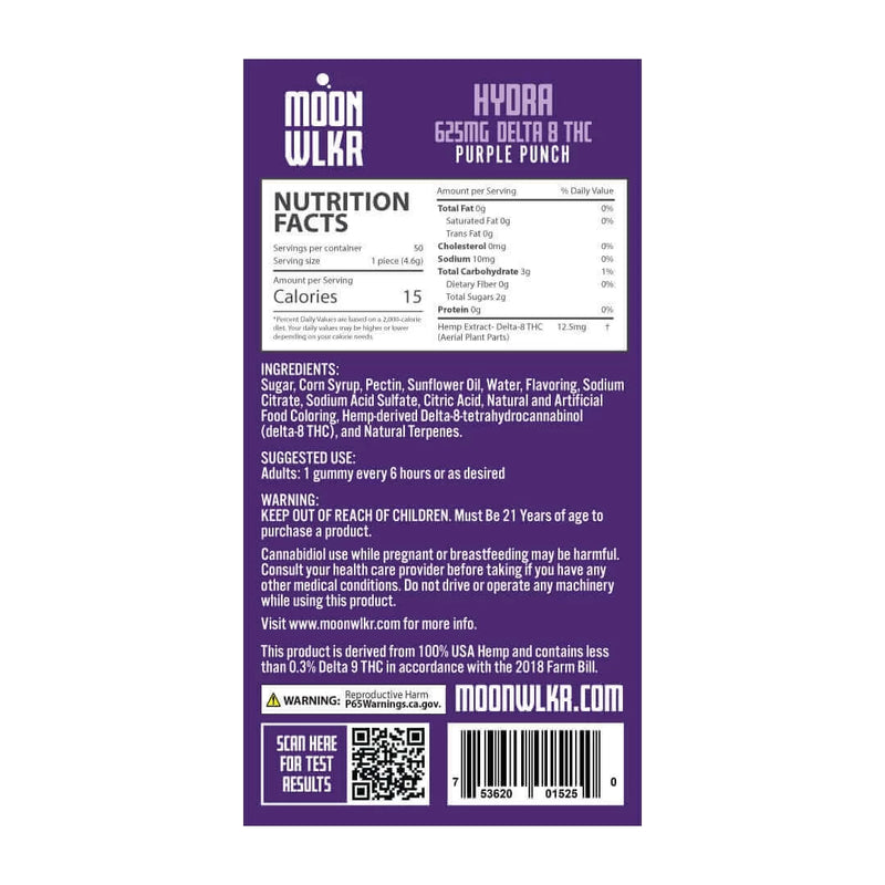 Moonwlkr Delta 8 THC Gummies - Purple Punch 12.5mg, 50ct