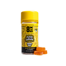 A yellow-labeled Eighty Six Brand THC-P Gummies bottle, hemp-derived with 4000 mg total, is paired with three vibrant orange "Maui Wowie" gummies. Net weight: 0.88 oz (25 g).